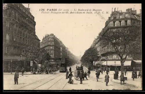 AK Paris, Le Boulevard de Magenta Victoire Francaise sur les Autrichiens en Italie 1859