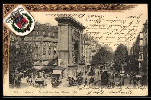 Lithographie Paris, Le Boulevard Saint-Denis, Wappen