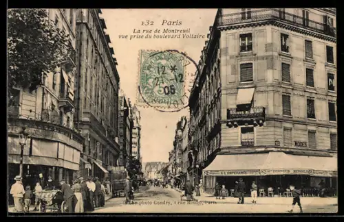 AK Paris, La rue de Montreuil vue prise du boulevard Voltaire