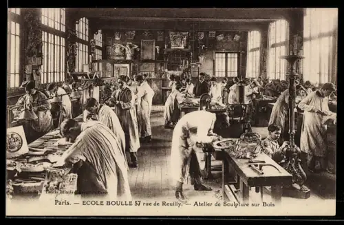 AK Paris, Ecole Boulle, 57, Rue de Reuilly Atelier de Sculpture sur Bois