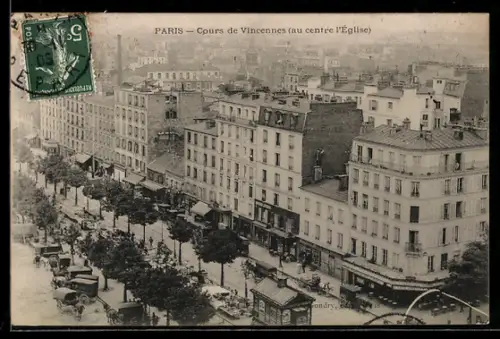 AK Paris, Cours de Vincennes au centre l`Église