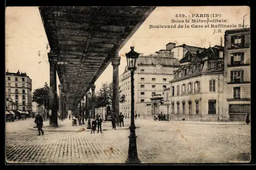 AK Paris, Sous le Métropolitain, Boulevard de la Gare et Raffinerie Say