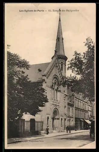 AK Paris, Temple des Batignolles avec arbres et passants