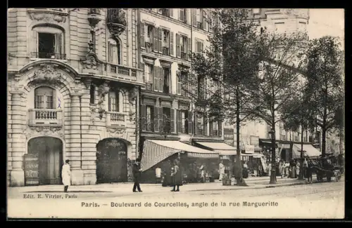 AK Paris, Boulevard de Courcelles, angle de la rue Margueritte