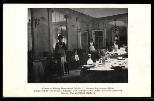 AK Paris, Coin de la salle à manger de l`Hôtel Cecilia, 11 Avenue Mac-Mahon, pour le National Catholic War Council