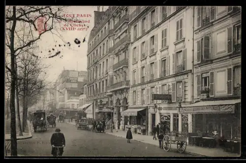 AK Paris, Boulevard de Clichy, scène animée avec commerces et calèches