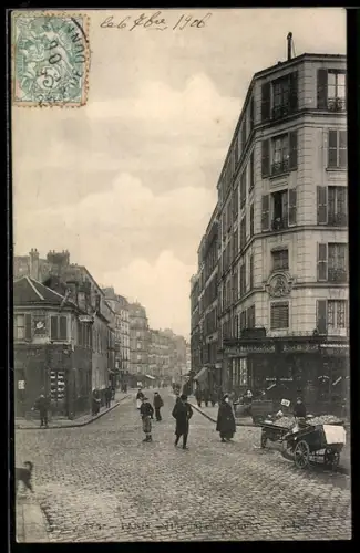 AK Paris, Rue des Poissonniers avec passants et charrette