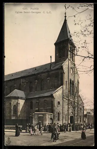 AK Paris, Église Saint-Georges avec foule rassemblée devant l`entrée