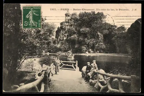AK Paris, Buttes Chaumont, un coin du lac, le Passeur