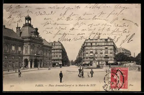 AK Paris, Place Armand-Carrel et la Mairie du XIXe
