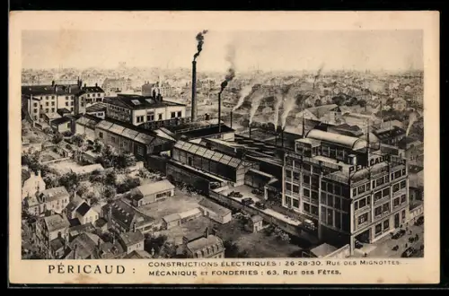 AK Paris, Péricaud, Vue de l`usine et des constructions électriques avec cheminées fumantes