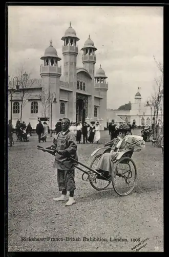 AK London, Franco-British-Exhibition 1908, Rickshaw