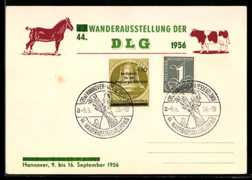 AK Hannover, 44. Wanderausstellung der D.L.G. 1956, Pferd und Kuh