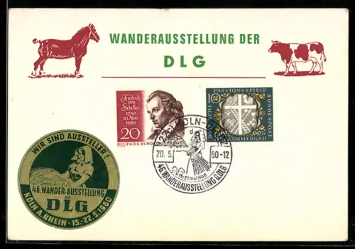 AK Köln a. Rhein, 46. Wanderausstelllung der D.L.G., Magd mit Stroh, Pferd und Kuh