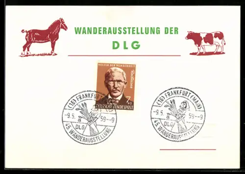AK Frankfurt /Main, 45. Wanderausstellung der D.L.G., Pferd und Kuh