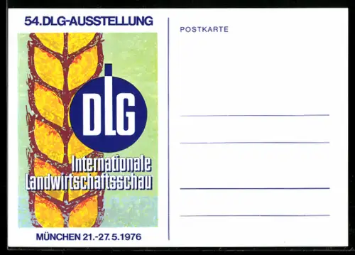 AK München, 54. Internationale Landwirtschaftsschau DLG 1976, Getreideähre und Messelogo