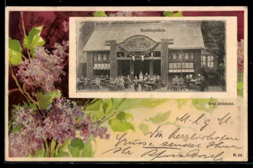 Passepartout-Lithographie Dresden, Deutsche Bau-Ausstellung 1900, Gasthof Hundingshütte