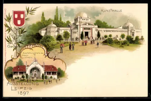 Lithographie Leipzig, Sächs.-Thüringische Industrie & Gewerbe Ausstellung 1897, Kunsthalle & Ausstellungshalle