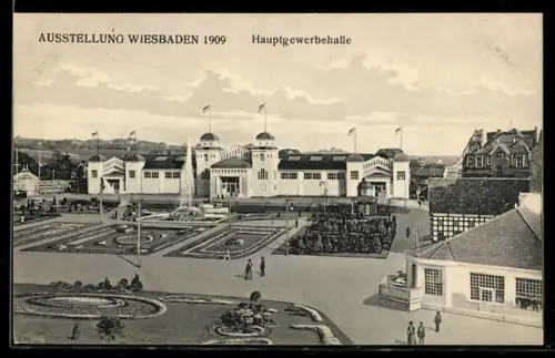 AK Wiesbaden, Handwerk- und Gewerbe-Kunst-Ausstellung 1909, Springbrunnen