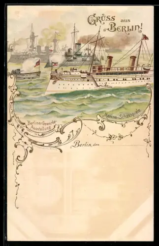 Lithographie Berlin, Gewerbe-Ausstellung, Marine-Schauspiel