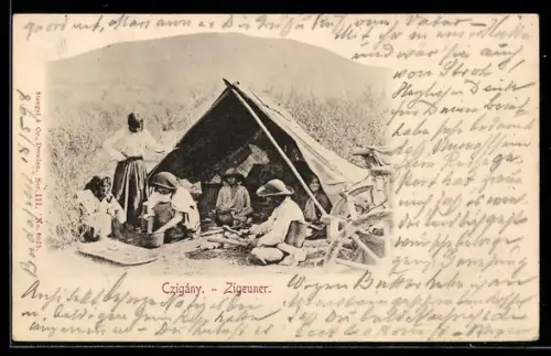 AK Zigeuner-Familie an ihrem Zelt
