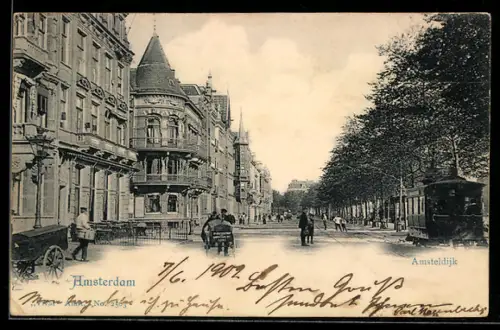 AK Amsterdam, Amsterdijk, Strassenbahn