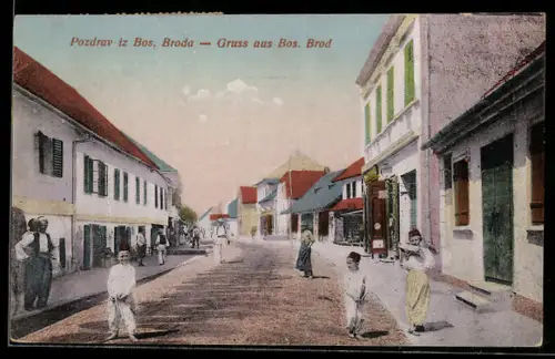 AK Bos. Brod, Strassenpartie mit muslimischen Kindern