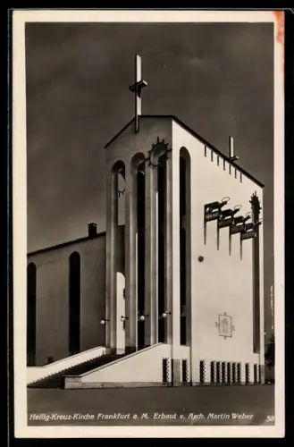 AK Frankfurt-Bornheim, Heilig-Kreuz-Kirche, erbaut v. Arch. Martin Weber, Bauhaus