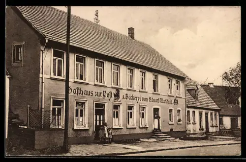 AK Heltersberg /Pfalz, Gasthaus zur Post u. Bäckerei, Bes. Eduard Marschall