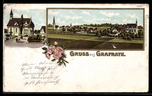 Lithographie Grafrath, Ortsansicht und Kirche