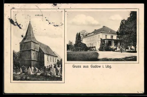 AK Gudow i. Lbg., Kirche mit Friedhof, Herrenhaus