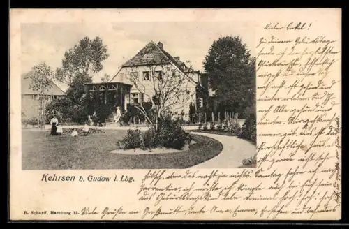 AK Kehrsen i. Lbg., Schloss-Gut vom Garten her betrachtet