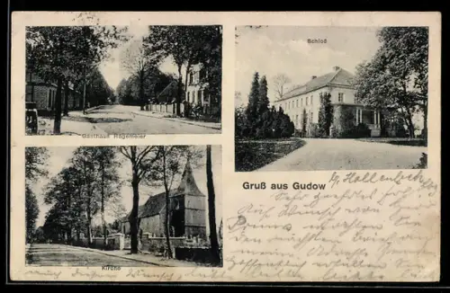 AK Gudow, Gasthaus Hagemeier, Kirche und Schloss