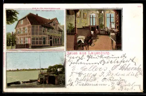 AK Lauenburg /Elbe, Gaststätte Zum Alten Schifferhaus, Bes. Chr. Mützelfeld, Blick zur Elbe