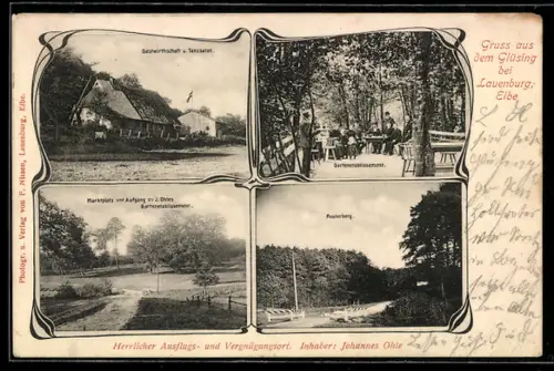 AK Lauenburg /Elbe, Gaststätte Glüsing, Bes. Johannes Ohle, Marktplatz und Reuterberg