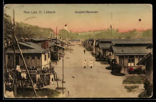 AK Lübeck, Reserve-Lazarett III., Burgfeld-Baracken, Strassenpartie