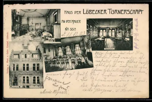 AK Lübeck, Gasthaus der Lübecker Turnerschaft, an der Mauer 55 mit Restaurant