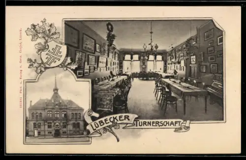 AK Lübeck, Vereinszimmer der lübecker Turnerschaft und Aussenansicht