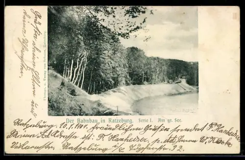 AK Ratzeburg, Partie am grossen See während des Bahnbaus