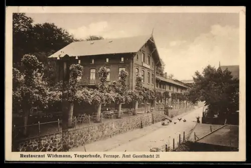 AK Tesperhude, Strassenpartie am Restaurant Wichmann