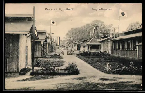 AK Lübeck, Burgtor-Baracken im Reserve-Lazarett III.