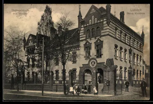 AK Lübeck, Stabsgebäude der Neuen Kaserne mit Wache