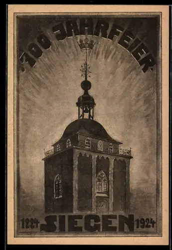 AK Siegen, Kirchturm mit aufgehender Sonne, 700 Jahrfeier 1924