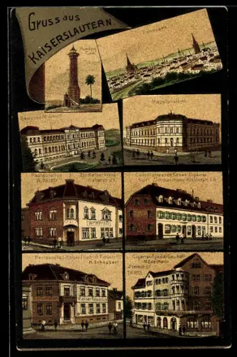 Lithographie Kaiserslautern, Panorama, Humberg-Turm und Restaurant Zur Kaiserkrone von W. Herzer