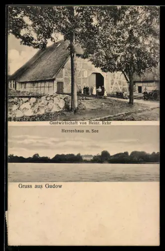 AK Gudow, Gasthaus von Heinrich Rehr und Herrenhaus am See