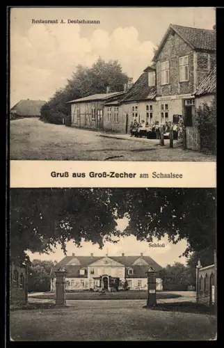 AK Gross-Zecher am Schaalsee, Restaurant von A. Deutschmann und Schloss in der Aussenansicht