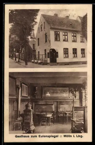 AK Mölln i. Lbg., Gasthaus zum Eulenspiegel, Bes. Fritz Brandt, Aussen- und Innenansicht
