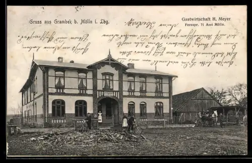 AK Mölln i. Lbg., Gasthaus H. Meyer mit Pferdekutsche
