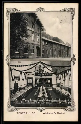 AK Tesperhude, Wichmann`s Gasthof, Innen- und Aussenansicht