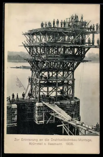 AK Krümmel b. Geesthacht, Drahtseilbahnbau-Montage 1908